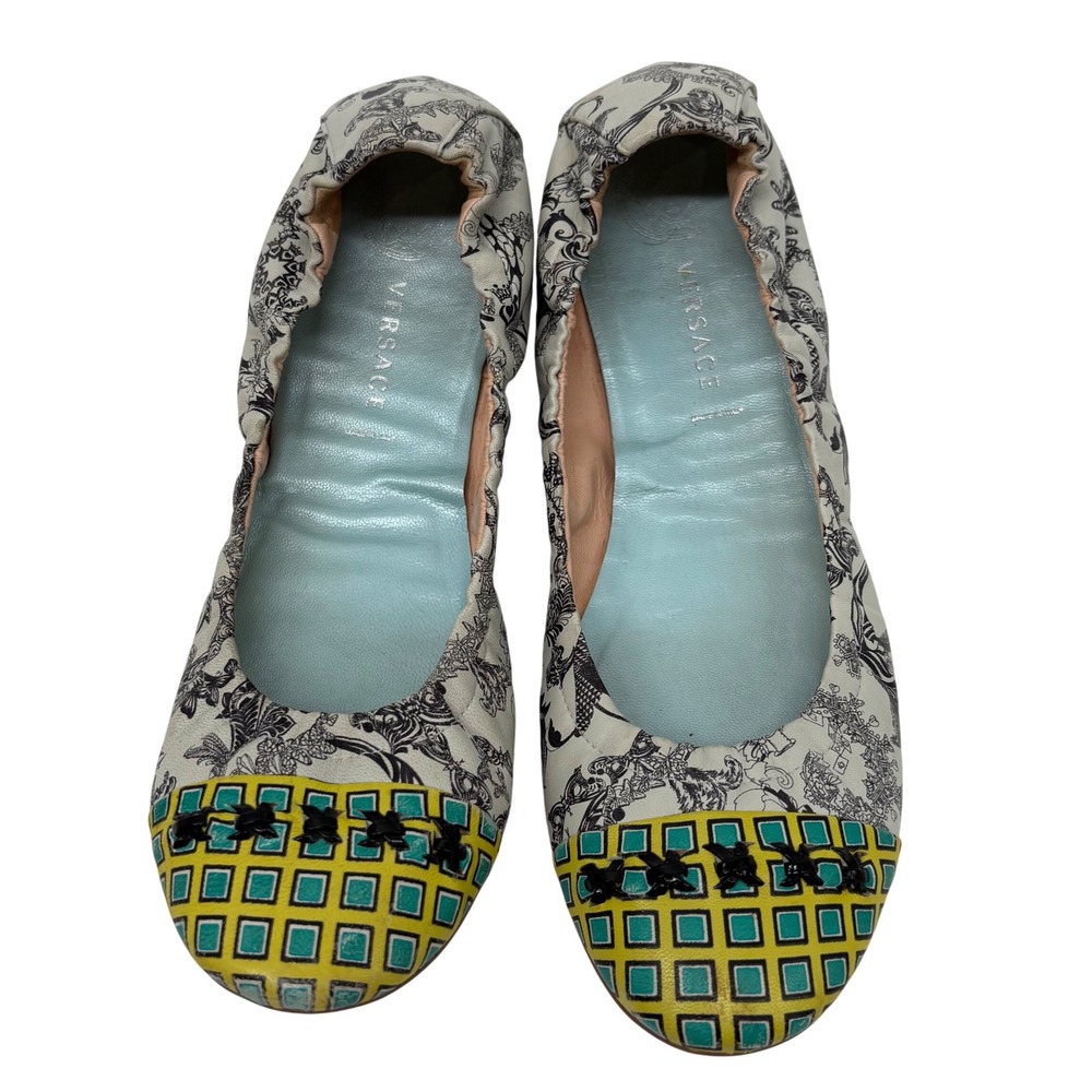 Versace Floral Print Ballet Flats Pointed Toe Slip On Dress Shoes